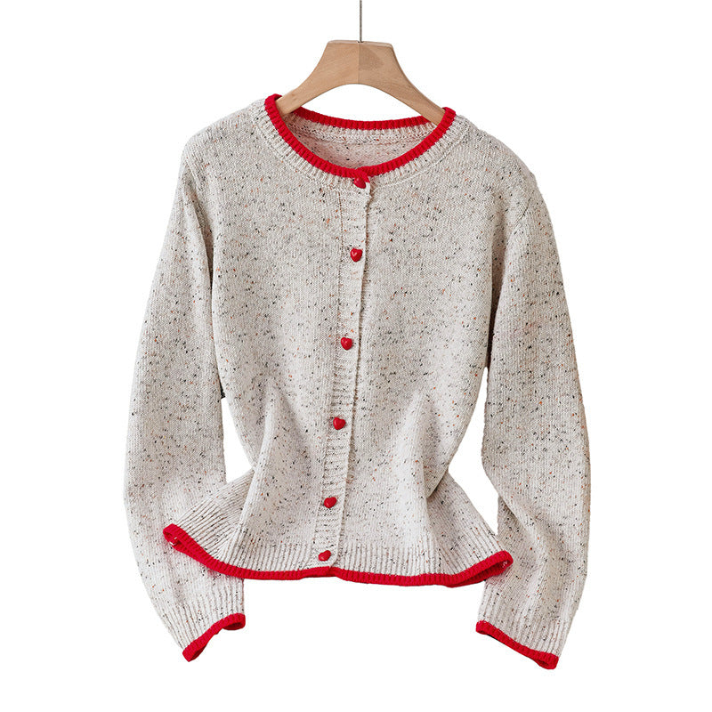 Damen Verspielter Strickcardigan mit Herzknöpfen Drune