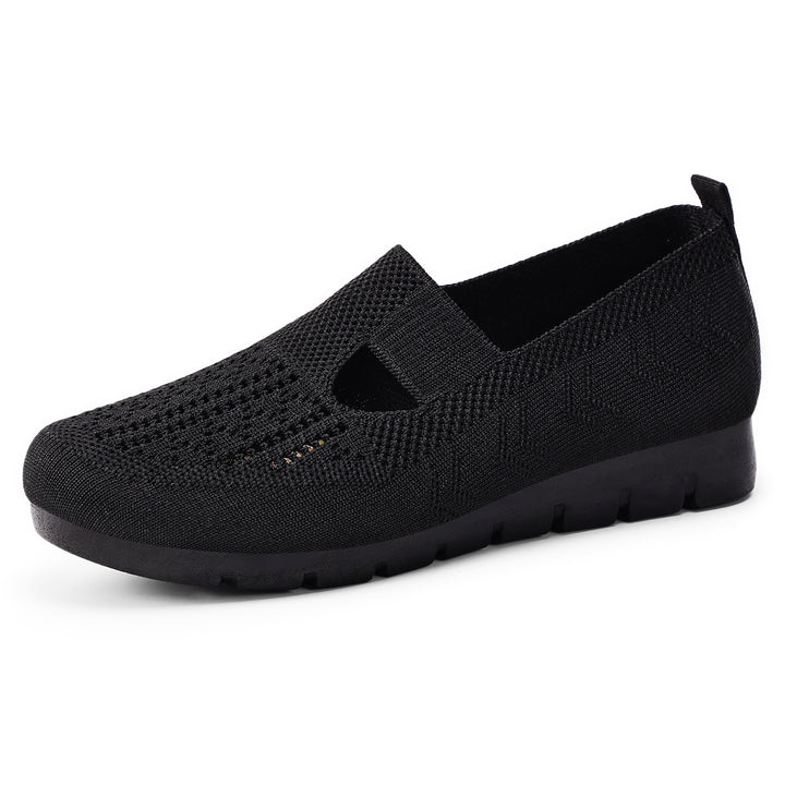 Damen nan atmungsaktiver gestrickter Mary-Jane-Slipper mit elastischem Riemen und rutschfester Keilsohle Drune