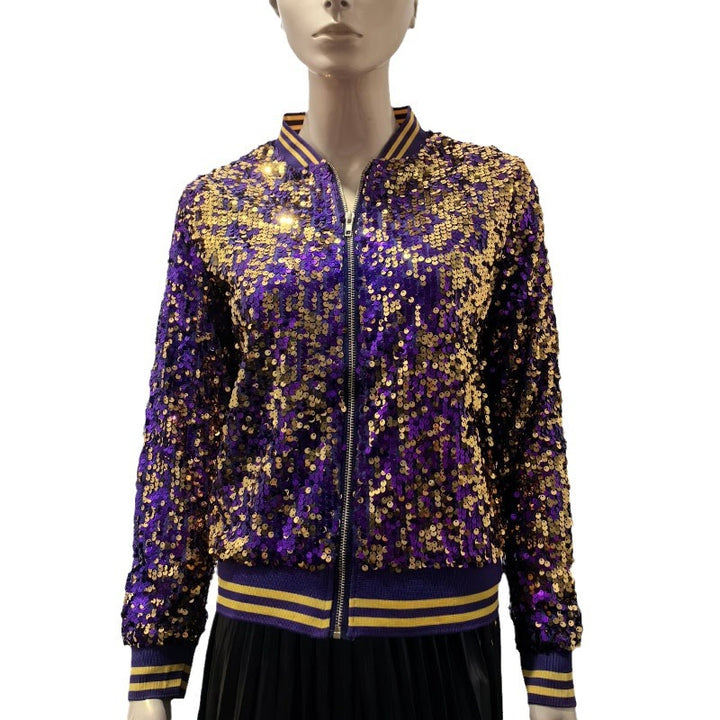 Damen Glitzernde Bomberjacke mit sportlichen Strickdetails Drune