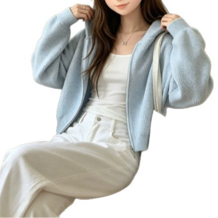 Damen Bequemer Strick-Hoodie mit Reißverschluss Drune