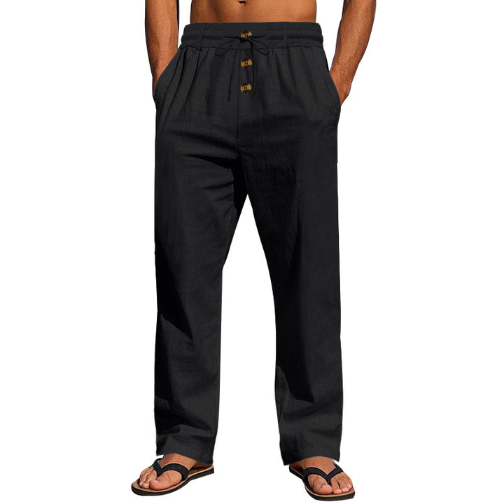 Herren Bequeme Leinenhose mit elastischem Bund und Knopfdetails Drune