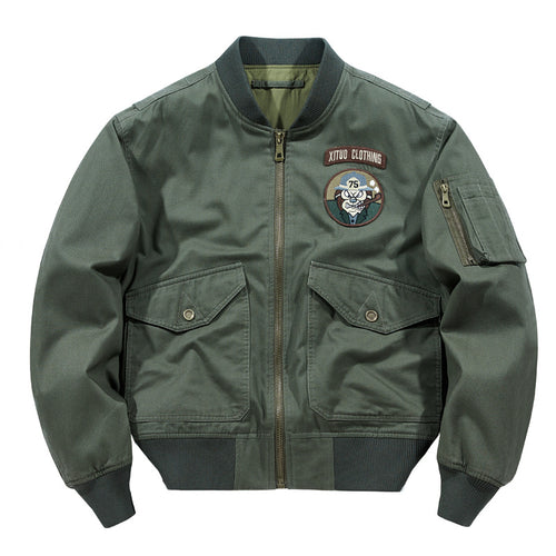 Herren  Aviator Utility Flight Jacket mit gesticktem Brustpatch und Mehrfachtaschendesign Drune