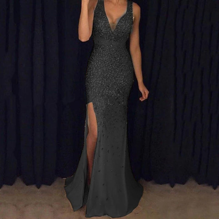 Drune | Damen Ärmelloses Ballkleid mit V-Ausschnitt und Beinschlitz