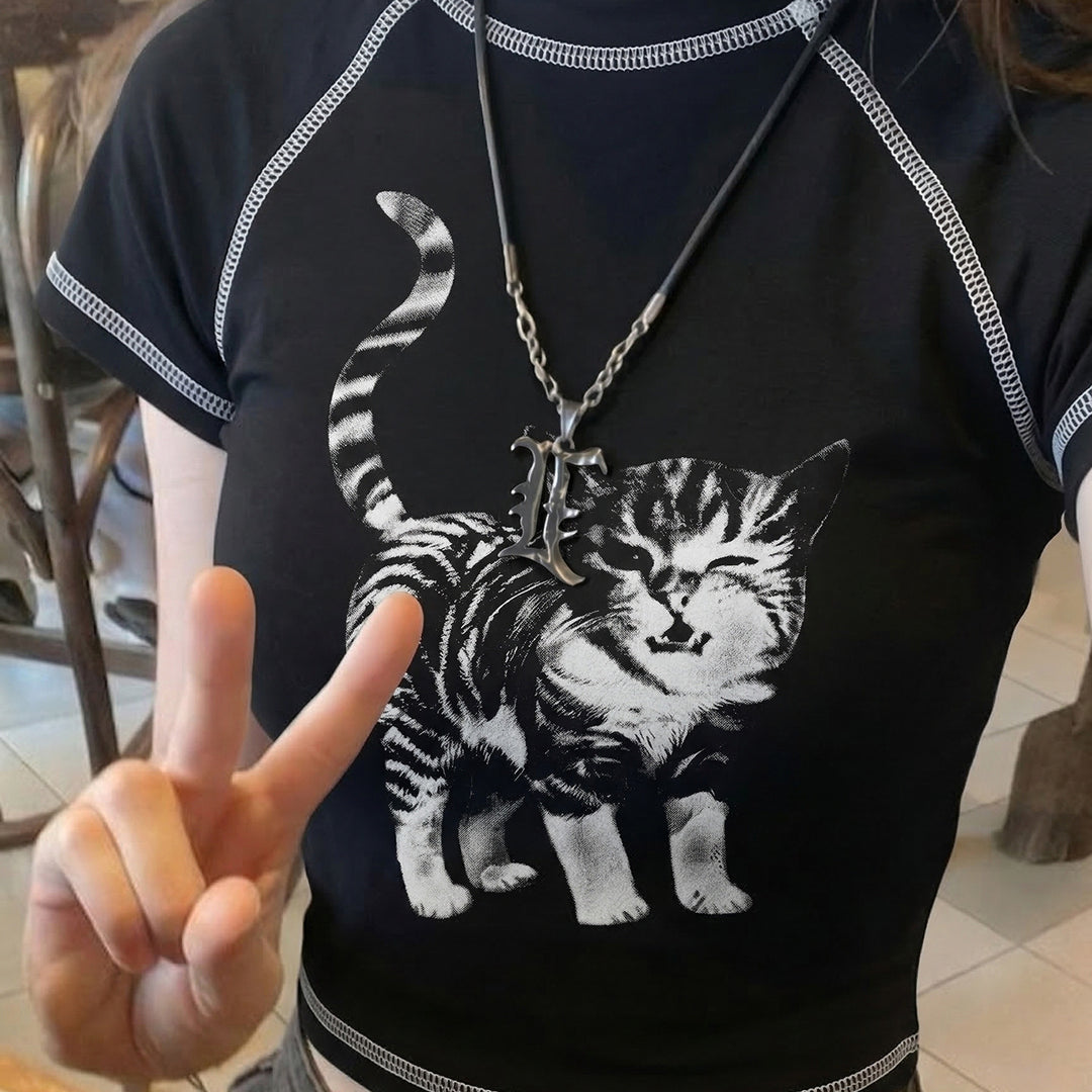 Damen T-Shirt mit kreativem Tierdruck und hochwertigem Baumwollmaterial Drune