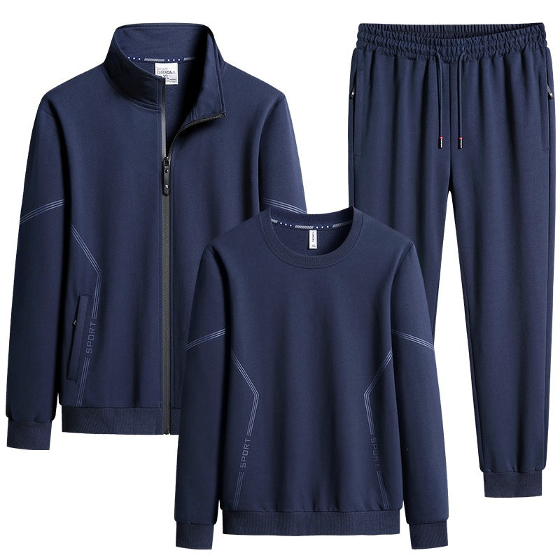 Herren Dreiteiliges Performance-Trainingsset mit Stehkragen-Zipjacke, Rundhals-Sweater & tapered Jogginghose Drune