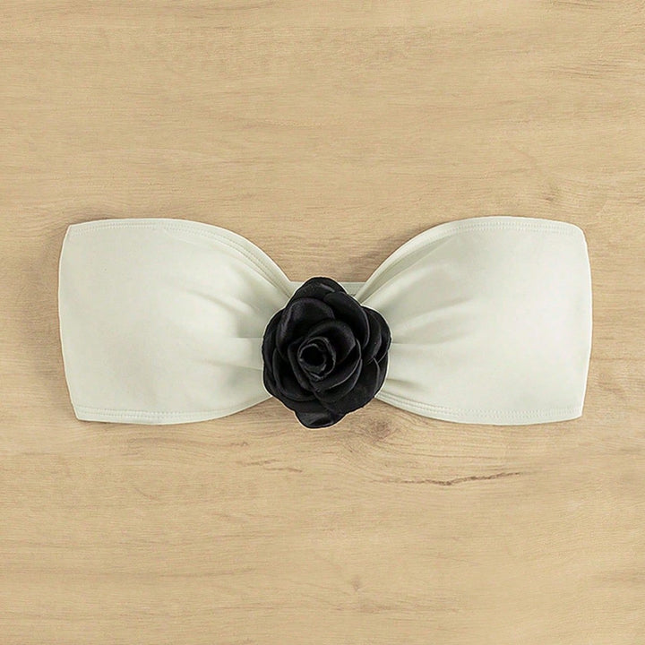 Damen Bandeau-Bikinioberteil mit dekorativer Blumenapplikation Drune