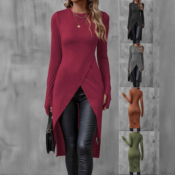 Damen asymmetrisches Longshirt mit eleganter Wickeloptik Drune