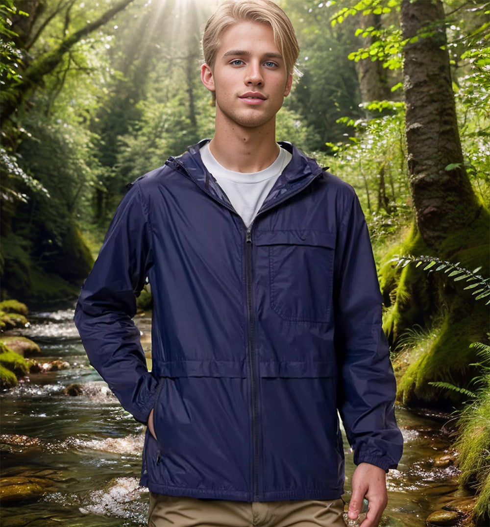 Herren Leichte atmungsaktive Outdoor-Windjacke mit Kapuze und Reißverschluss Drune