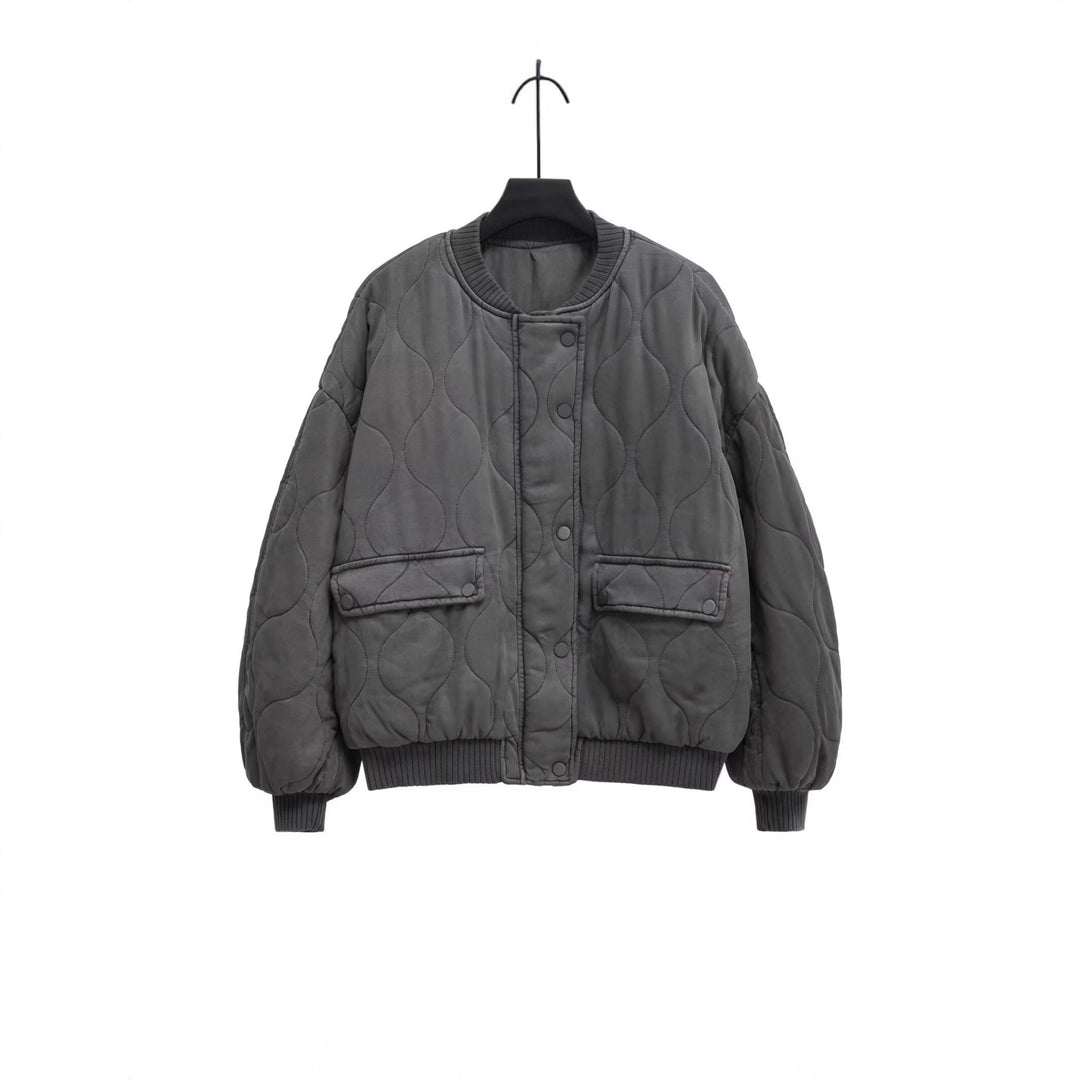 Damen Stepp-Bomberjacke mit organischer Steppung und Druckknopffront Drune