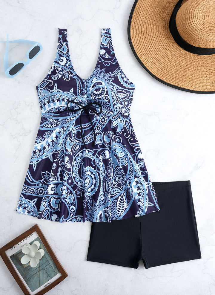 Damen Tankini-Set mit modischem Volant und grafischem Pfauenmuster Drune