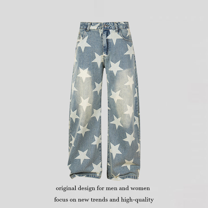 Damen Weite Hochbund-Culotte-Jeans mit hoher Taille und Allover-Sterneprint Drune