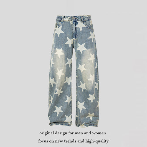 Damen Weite Hochbund-Culotte-Jeans mit hoher Taille und Allover-Sterneprint Drune