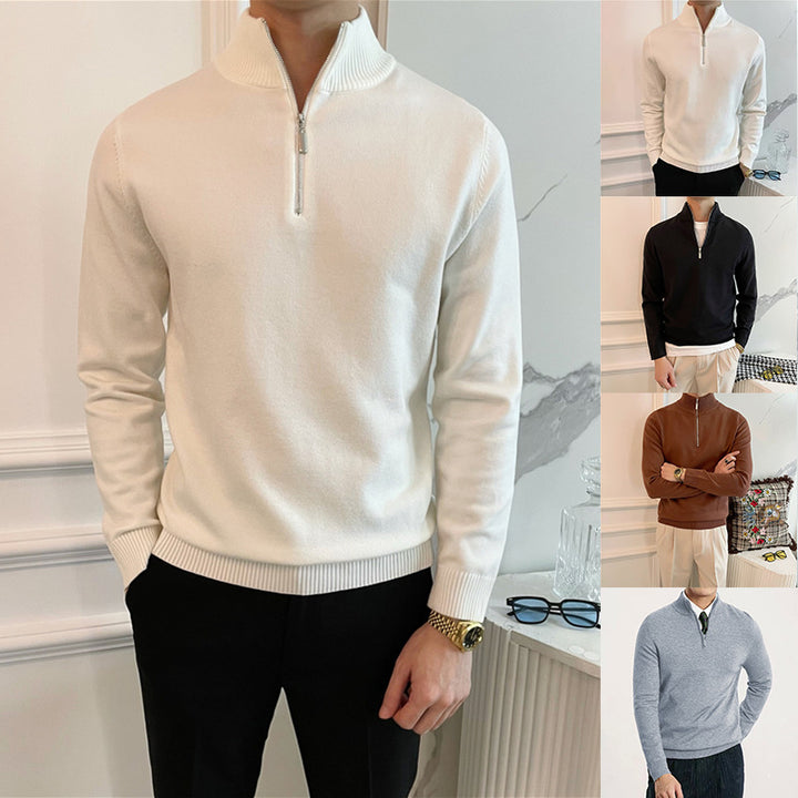 Herren Eleganter Pullover mit Stehkragen und Reißverschluss Drune