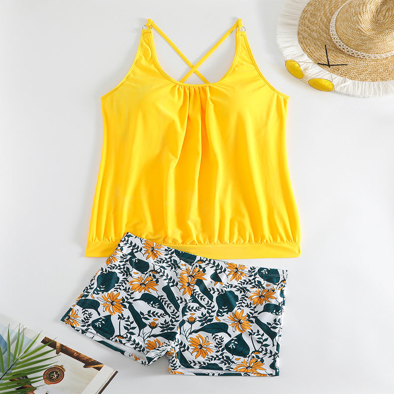 Damen Tankini-Set mit floralem Rock und eleganter Raffung Drune