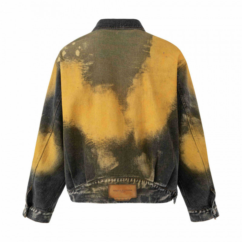 Herren Oversize-Denim-Blousonjacke mit Dip-Dye-Effekt, Paint-Splatter und verstellbarem Taillengürtel Drune