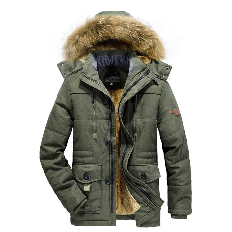Herren Gefütterter Winterparka im Field-Style mit Teddyfutter und Kunstfellkapuze Drune