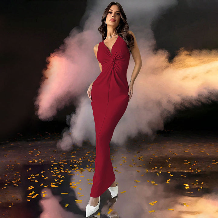 Damen Maxikleid mit elegantem Wickel-Design und geschmackvollem U-Boot-Ausschnitt Drune