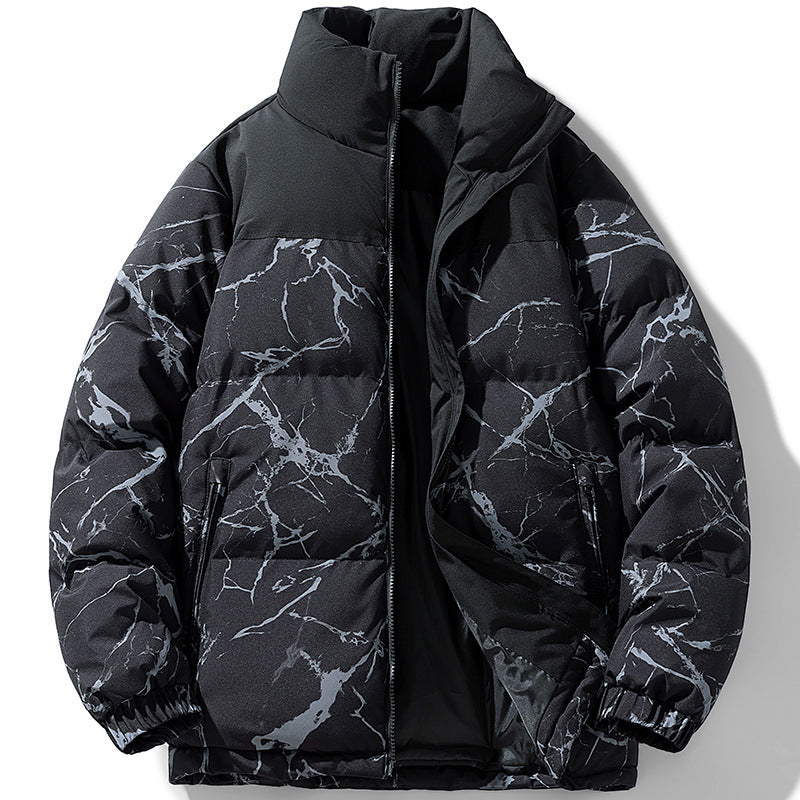 Herren Wattierte Steppjacke mit Marmorprint, hohem Stehkragen und winddichter Außenlage Drune