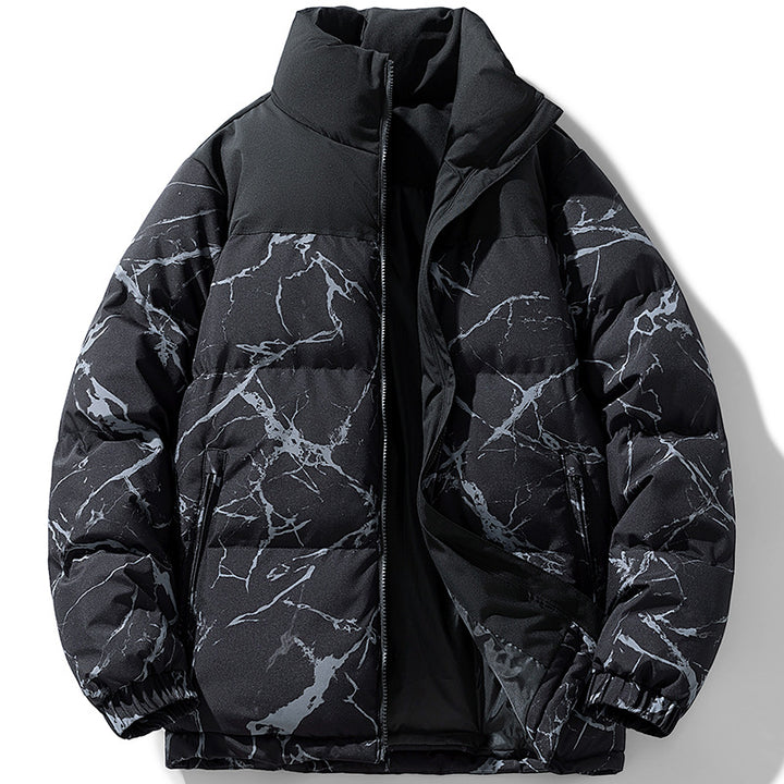Herren Wattierte Steppjacke mit Marmorprint, hohem Stehkragen und winddichter Außenlage Drune