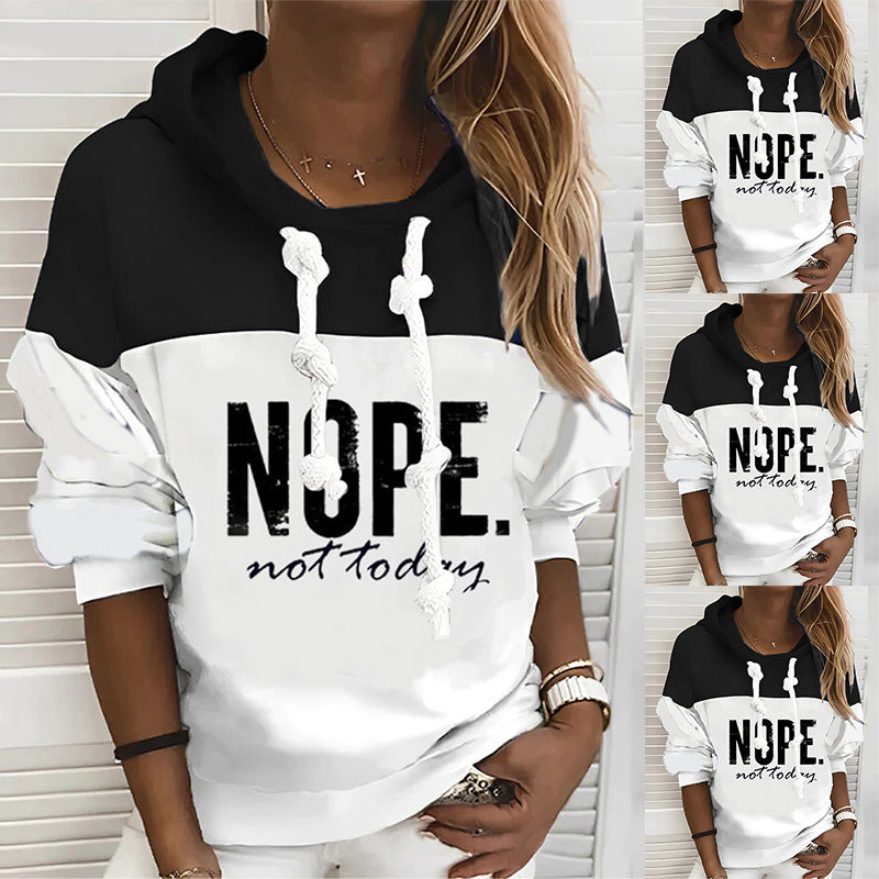Damen nan sportlich-urbaner Kapuzenpullover mit Statement-Print, markanten Kordeln und Ballonärmeln Drune
