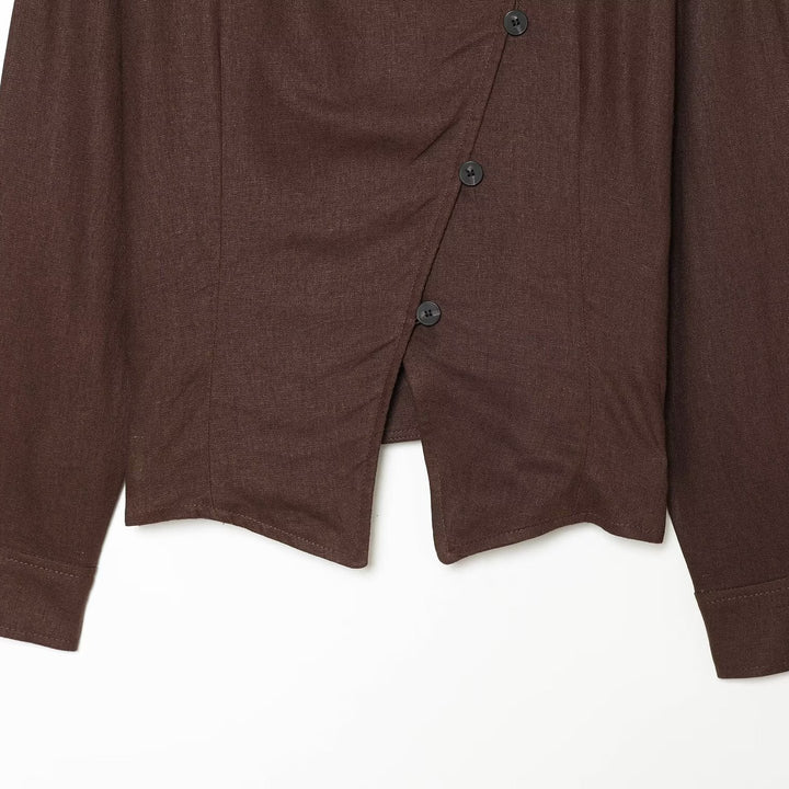 Damen Asymmetrische Leinenbluse mit diagonalem Knopfverschluss Drune