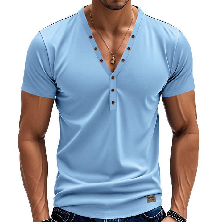 Herren nan athletisches schlank geschnittenes Henleyshirt mit verlängerter Knopfleiste und Baumwollstretch Drune