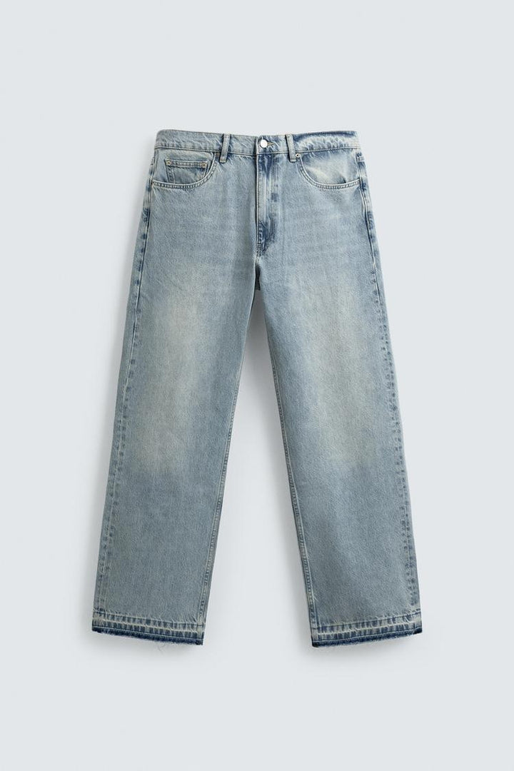 Herren Gerade geschnittene Jeans mit hoher Leibhöhe und Vintage‑Washed-Effekt Drune
