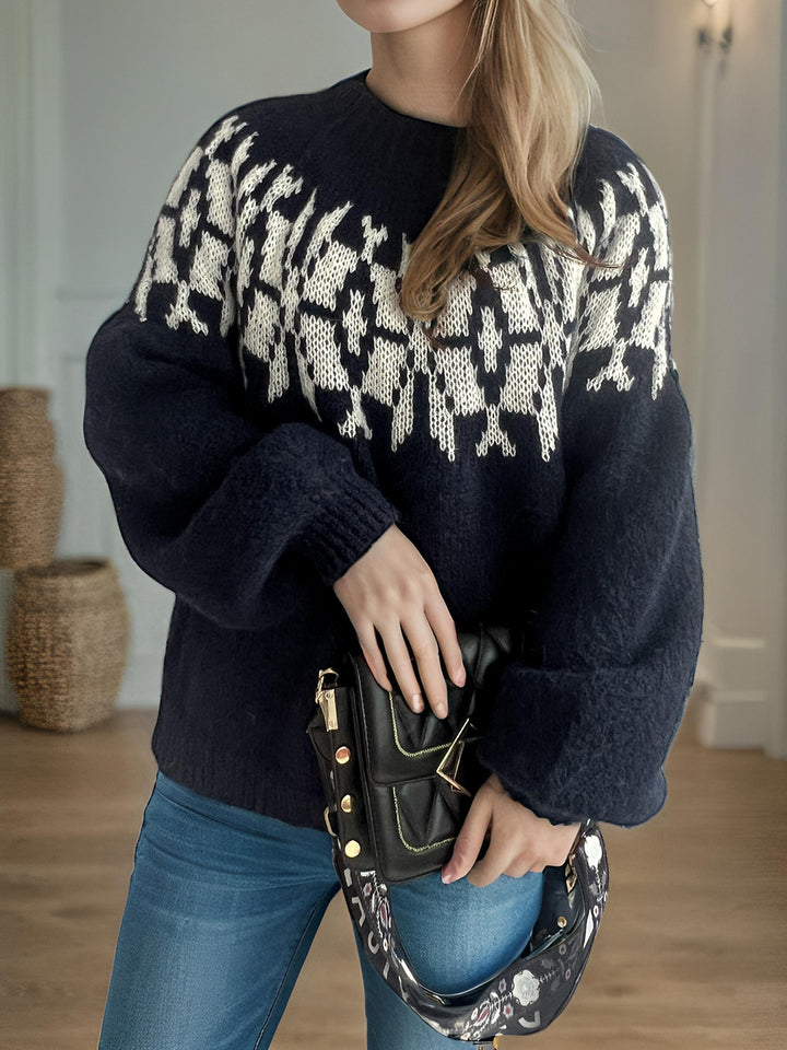 Damen gemütlicher Pullover mit modernem Norweger-Muster Drune