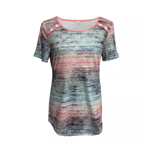 Damen nan leichtes Jersey-Longshirt mit horizontalem Pinselprint und Schulterknopfdetail Drune