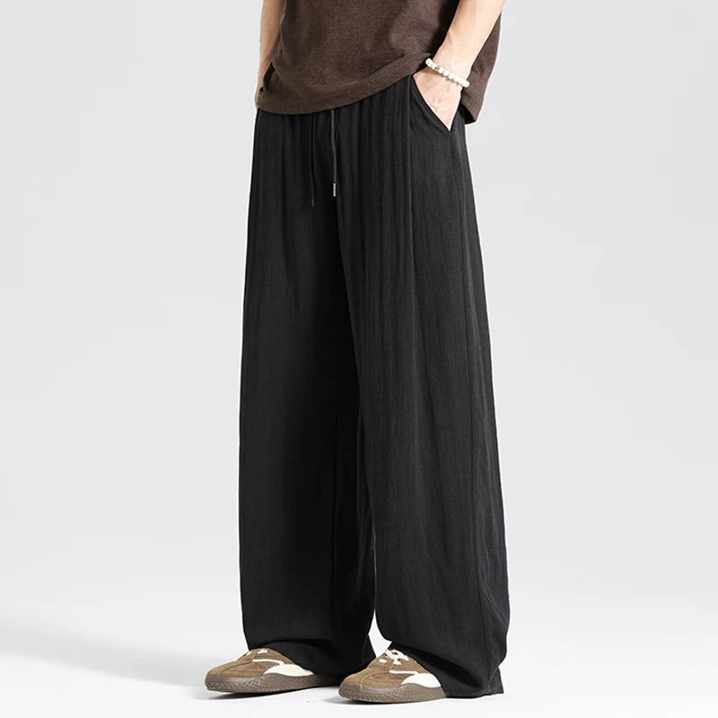 Herren Weite Leinenhose im Oversize-Stil mit Kordelzug und Seitentaschen Drune