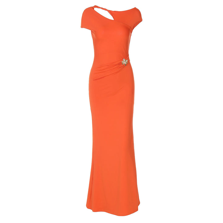 Damen Elegantes Midikleid mit asymmetrischem Ausschnitt und seitlichem Detail Drune