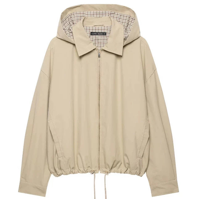 Damen Leichte Kapuzenjacke im Boxy‑Schnitt mit Kordelzug und Karofutter Drune
