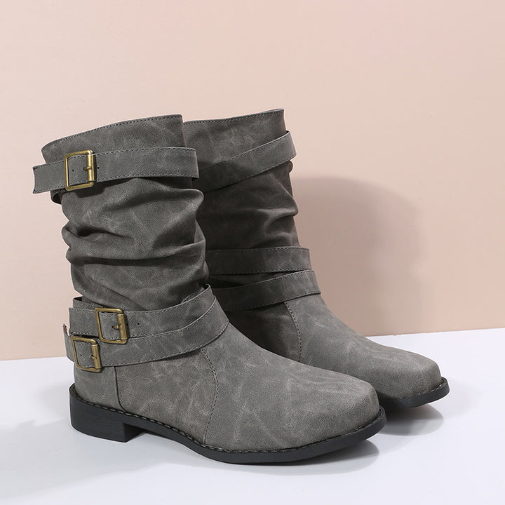 Damen Robuste Stiefel mit modischen Schnallen und lässigem Design Drune
