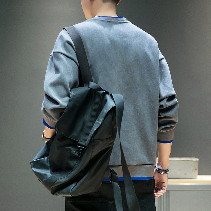 Herren Relaxed-Sweatshirt mit kontrastpaspelierten Bündchen und Clean-Rundhals Drune