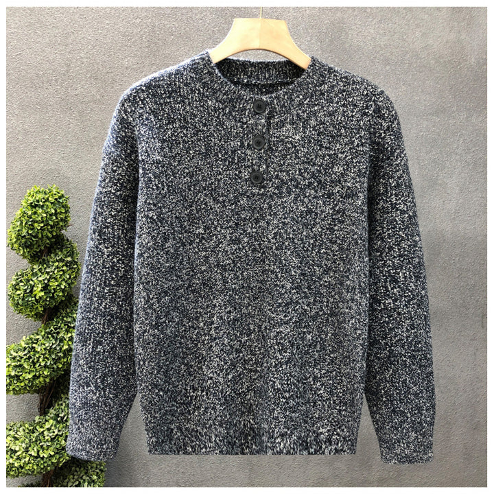 Herren Komfortabler Rippstrick-Halbknopfpullover mit Rundhalsausschnitt und legerer Passform Drune