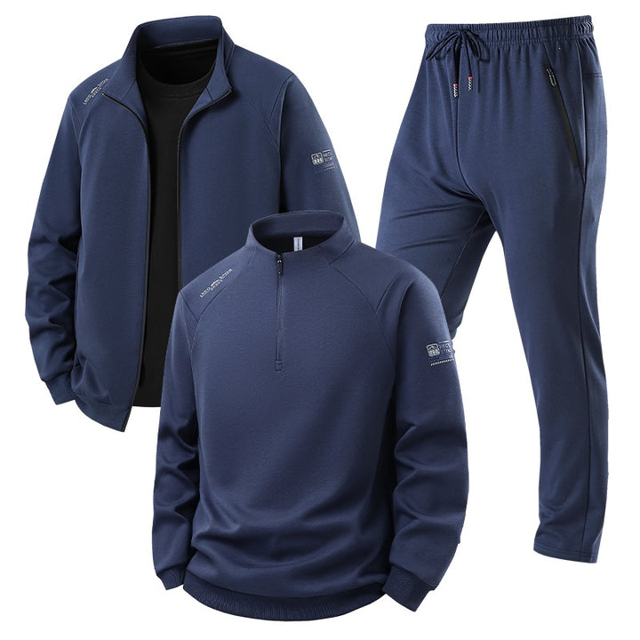 Herren Dreiteiliges Thermo-Trainingsset mit Halbzip-Pullover, Zip‑Jacke und Jogginghose Drune