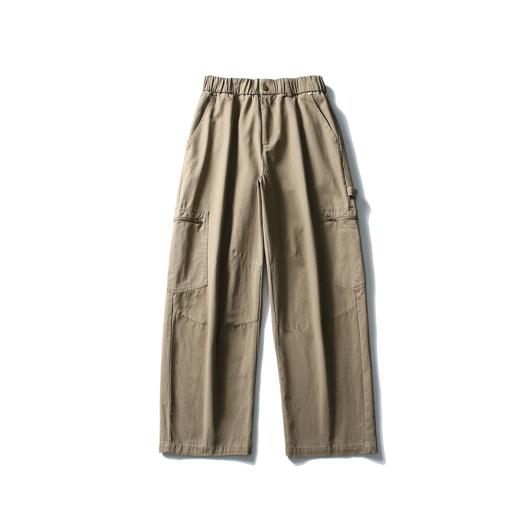 Damen Utility-Cargo-Hose mit weitem Bein, hohem elastischem Bund und Reißverschlusstaschen Drune