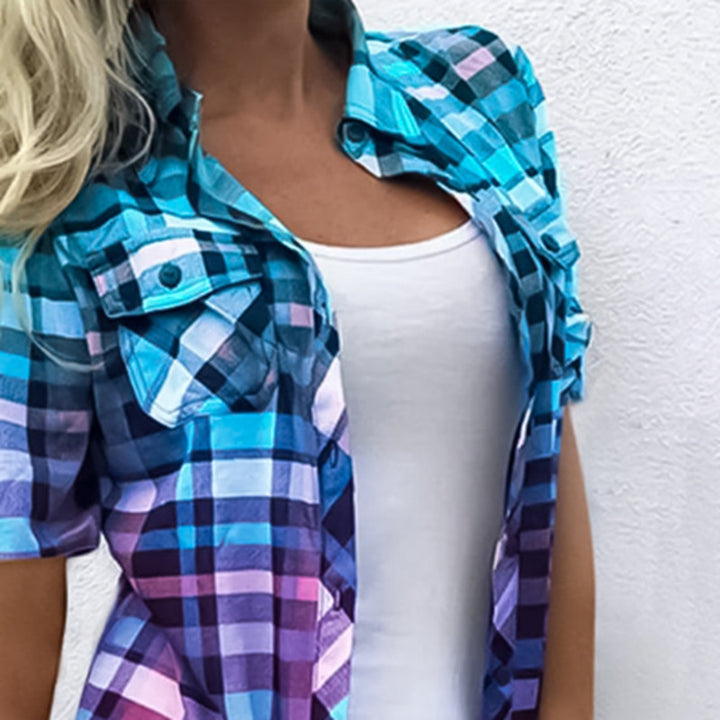Damen nan lang geschnittenes Karoshirt mit aufgesetzten Brusttaschen und legerer Sommerpassform Drune