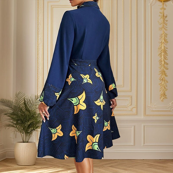 Damen Elegantes Midi-Kleid mit floralem Muster und Knopfleiste Drune