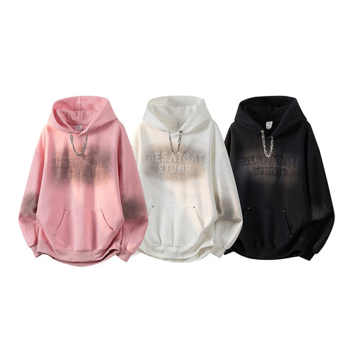 Unisex Oversize Kapuzenpullover mit handschriftlichem Grafik-Print, Kängurutasche & geripptem Saum Drune