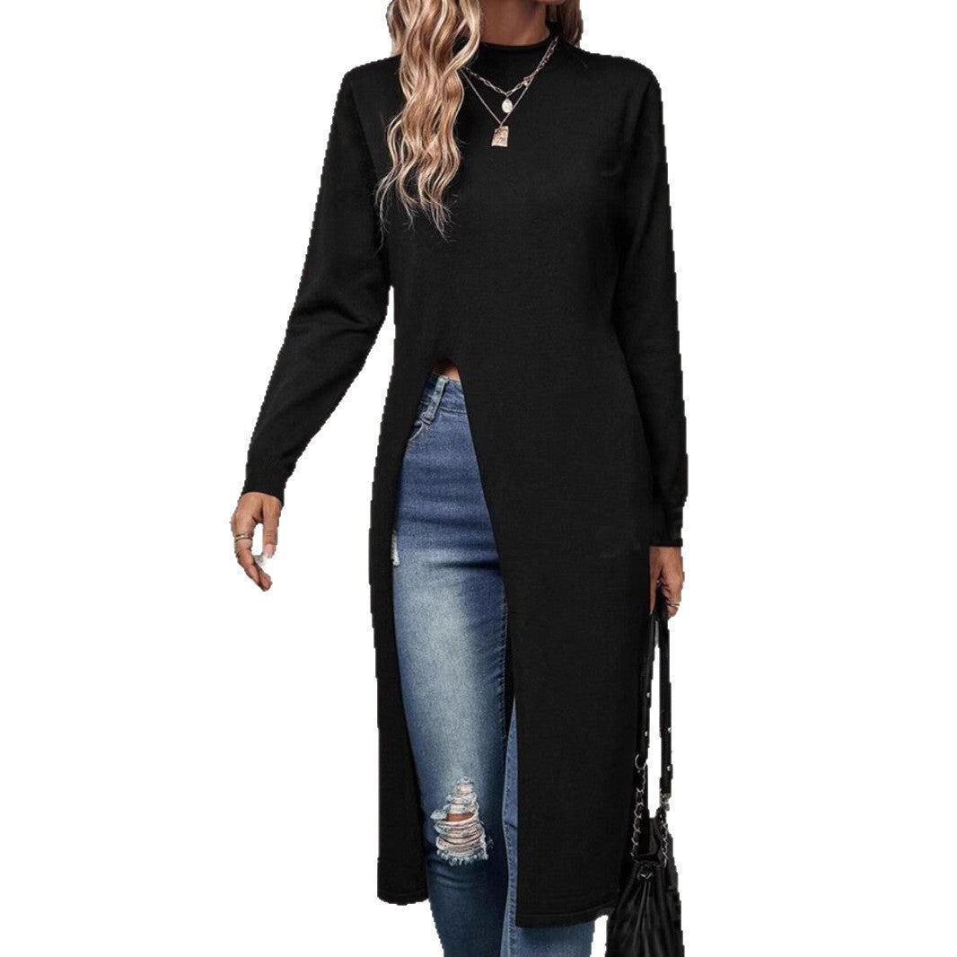 Damen elegantes Strickkleid mit seitlichen Schlitzen Drune