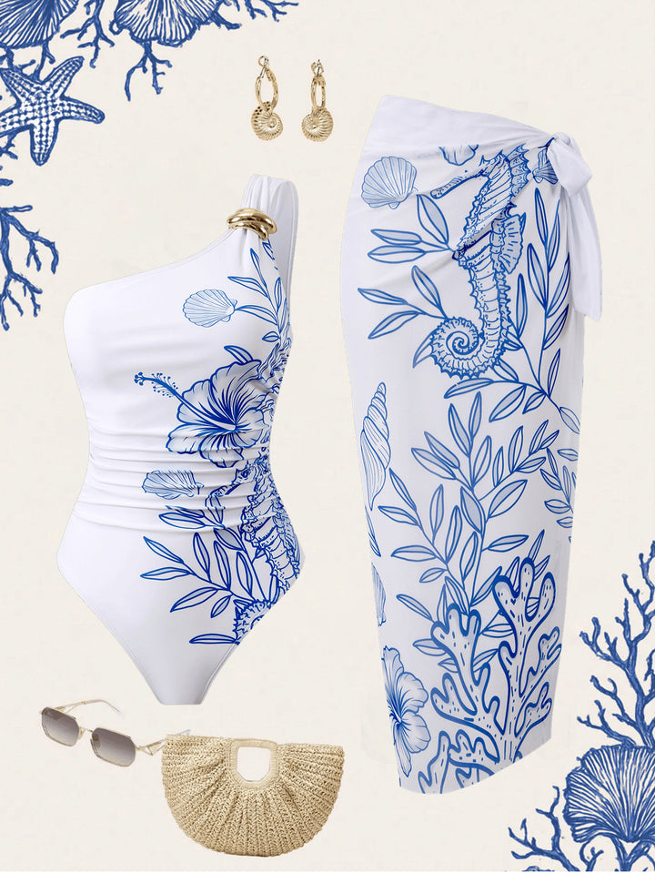 Damen Einteiler Badeanzug mit luxuriösem floralem Design Drune
