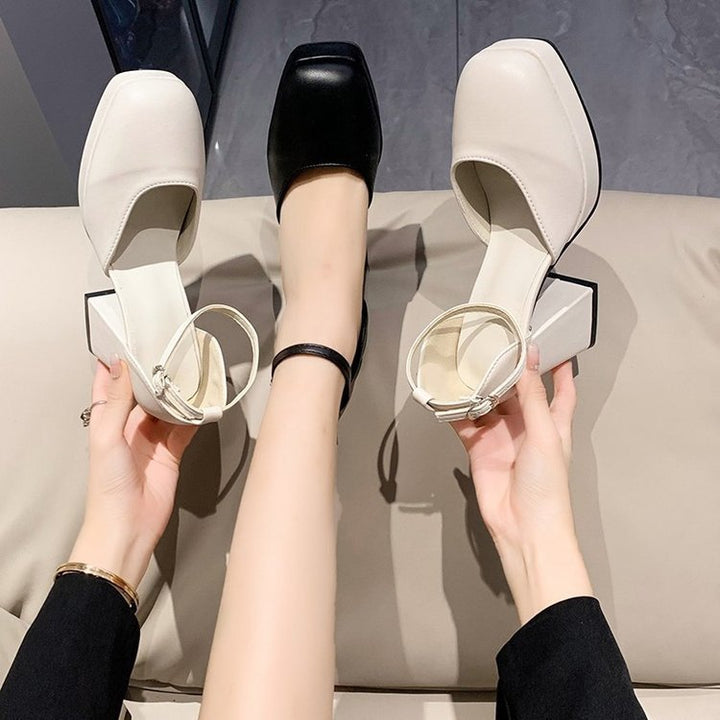 Damen Mary-Jane Pumps mit quadratischer Zehenbox, Plateau und robustem Blockabsatz Drune