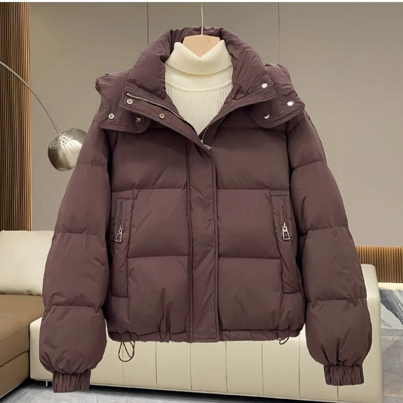 Damen Kurz geschnittene Pufferjacke mit Volumenärmeln, hohem Stehkragen und verdecktem Reißverschluss Drune