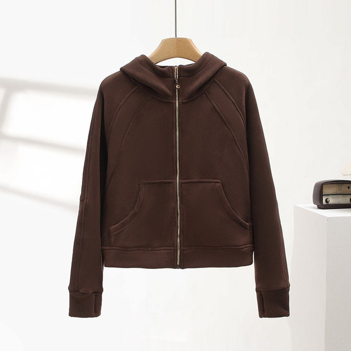 Damen kuschelige Kapuzenjacke mit hohem Kragen und praktischen Taschen Drune