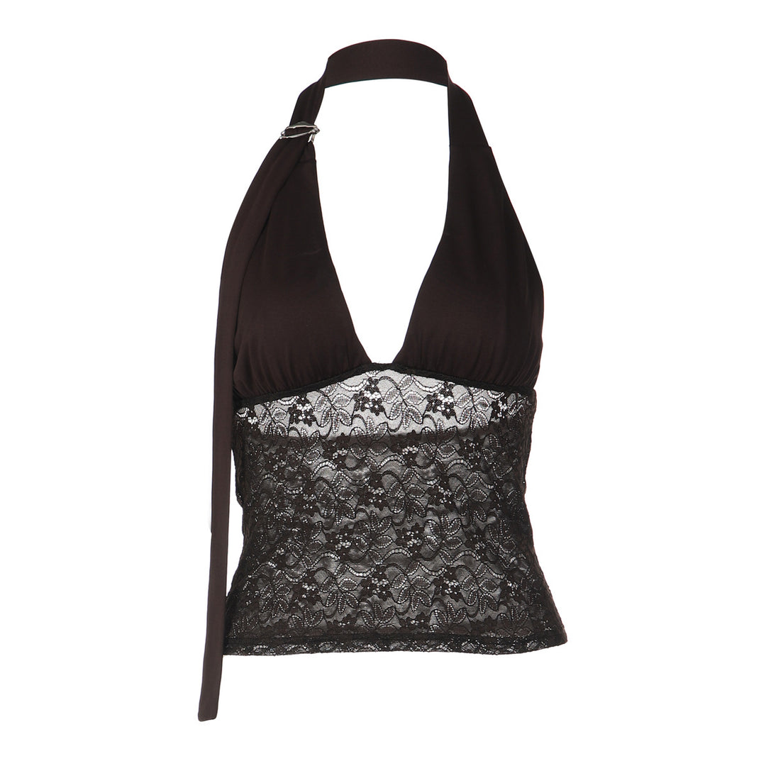 Damen Halterneck-Spitzenoberteil Drune
