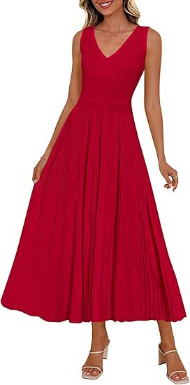 Damen Plisseekleid mit V-Ausschnitt und weitem Saum Drune