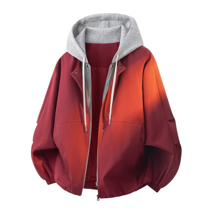 Herren Oversize Lagenlook Bomberjacke mit abgesetzter Kapuzen-Innenjacke und elastischem Saum Drune
