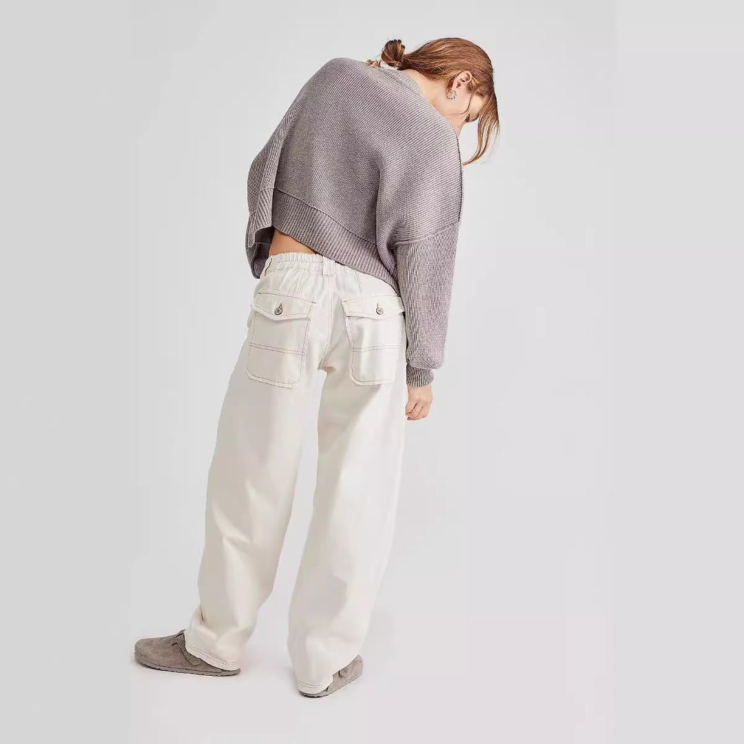 Damen nan weite High-Waist Baggy-Jeans mit tiefem Schritt, Five-Pocket Design und extra-langen Beinen Drune