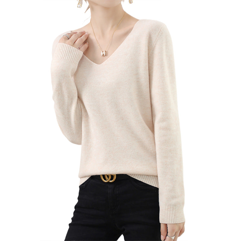 Damen V-Ausschnitt Pullover in Kaschmir-Optik mit legerem Schnitt und Rippbündchen Drune